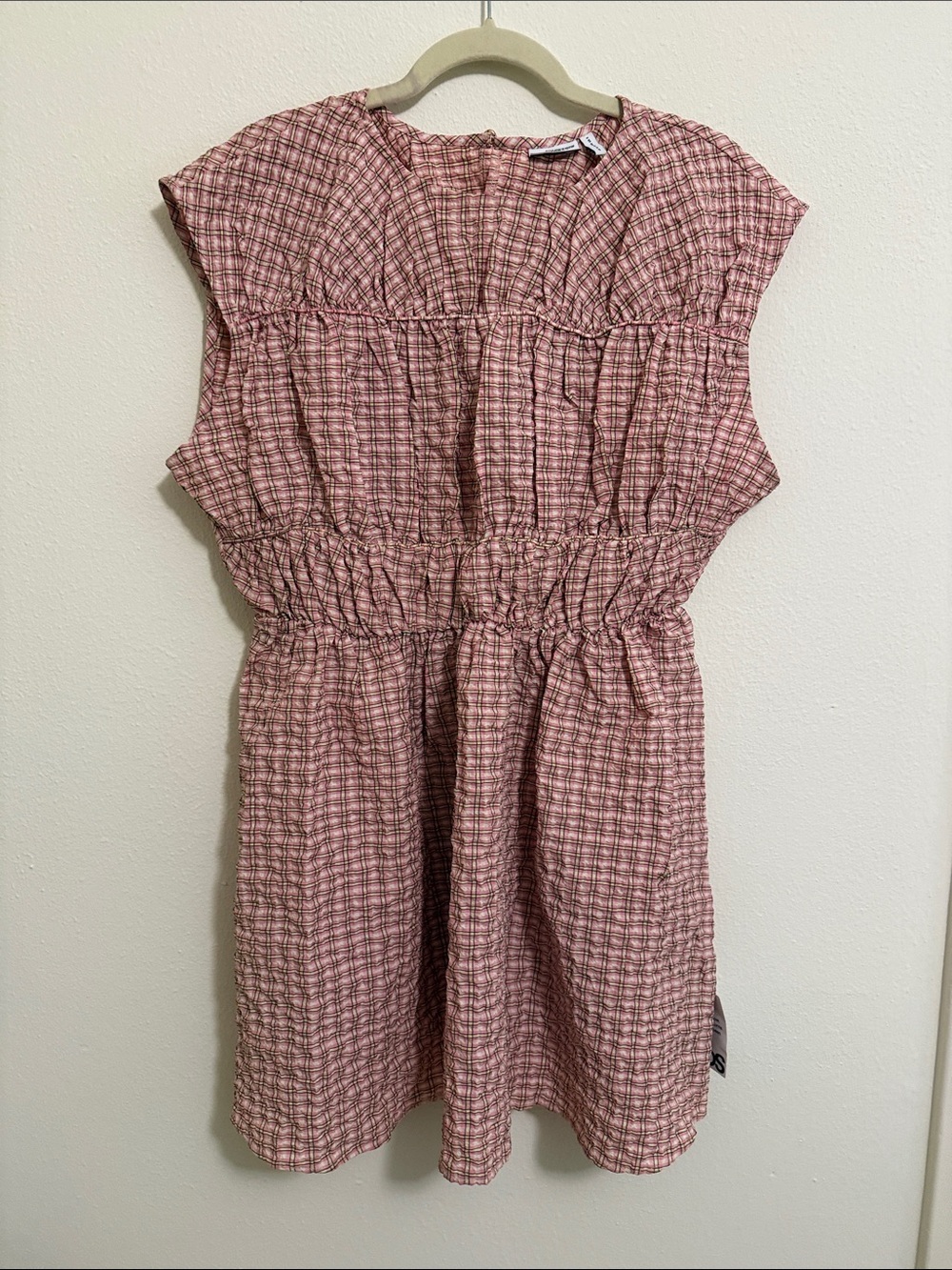 ASOS Pink Plaid Smocked Waist Casual Dress